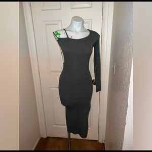 Olive green, one shoulder midi